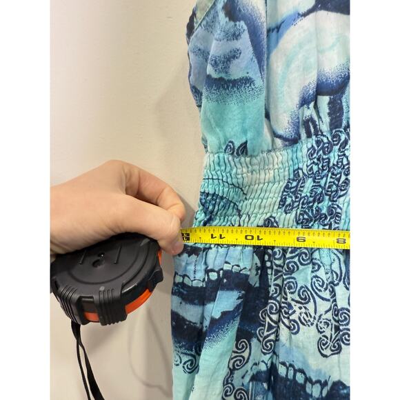 Pink Apple Vintage y2k Mixed Blue White Geo Print Maxi Sundress, Coastal beachy - Picture 6 of 10